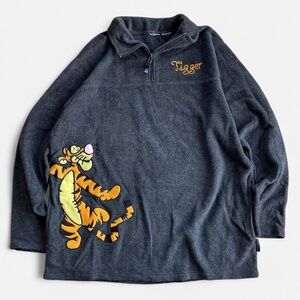 Vintage Disney Dark Grey Fleece Embroidered Tigger 1/4 Zip Pullover Sweatshirt